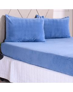 JOGO DE CAMA CASAL 138X188X30 PLUSH 3 PECAS AZUL BENE CASA